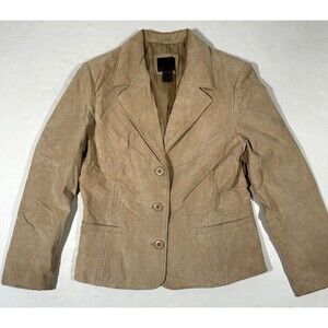 John Paul Richard Uniform‎ Leather Blazer Jacket Suede Tan Beige Women's Medium